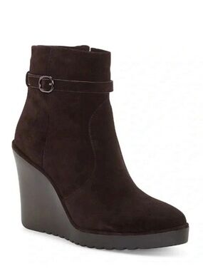 Rebecca Minkoff Leisel Suede Wedge Booties Brown Ganache NWT 7